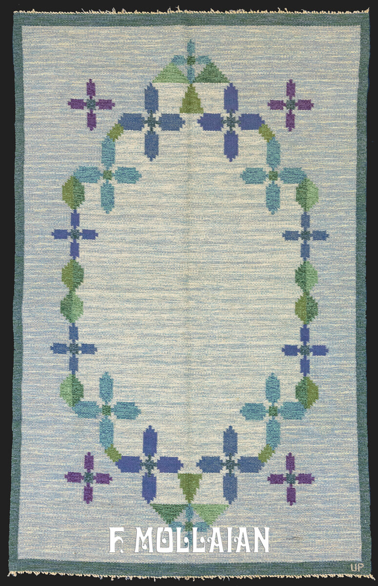 Scandinavian Rollakan Swedish Rug Blue Tone n°:172644
